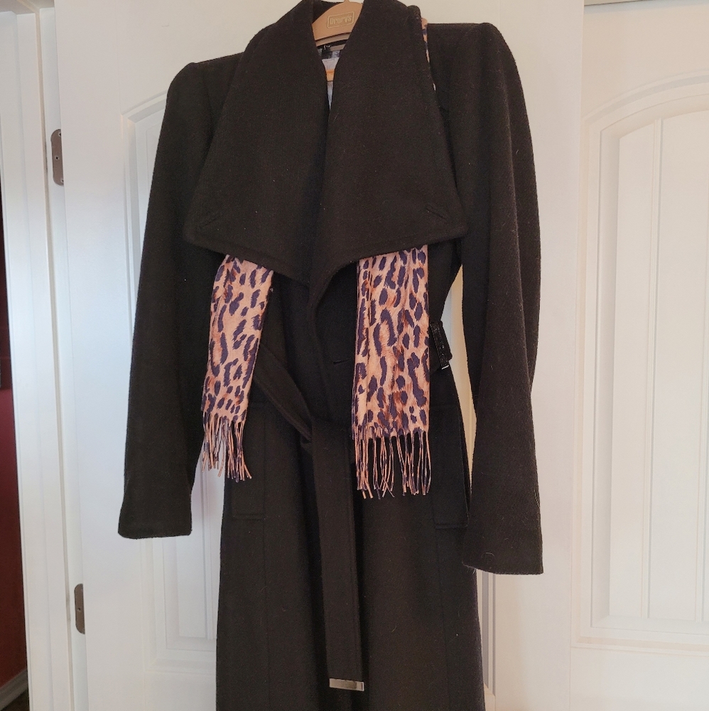 Jennifer Lopez black wool coat and scarf